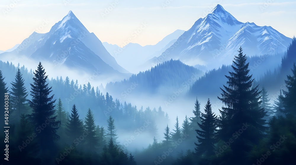 Fototapeta premium Misty mountain valley landscape