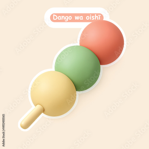 3D Isometric matte pastel three color dango food illustration