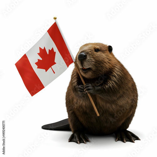 Canadian Beaver with Flag Patriotic Image