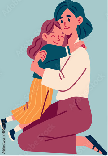 Happy Mother and Daughter Embracing in Warm Hug