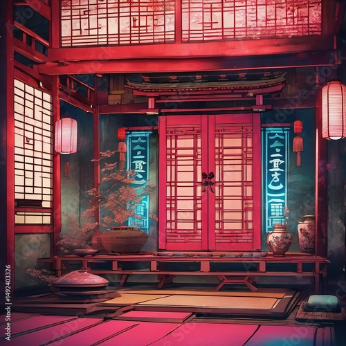 Complementary Colors Samurai Cyber Tea House in Gum Bichromate photo