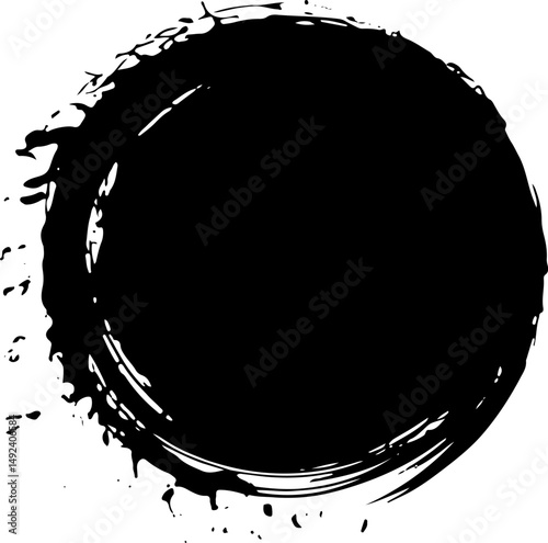 Solid Ink Circle. Bold black circular ink shape with rugged edges, perfect for modern calligraphy or inspired compositions.