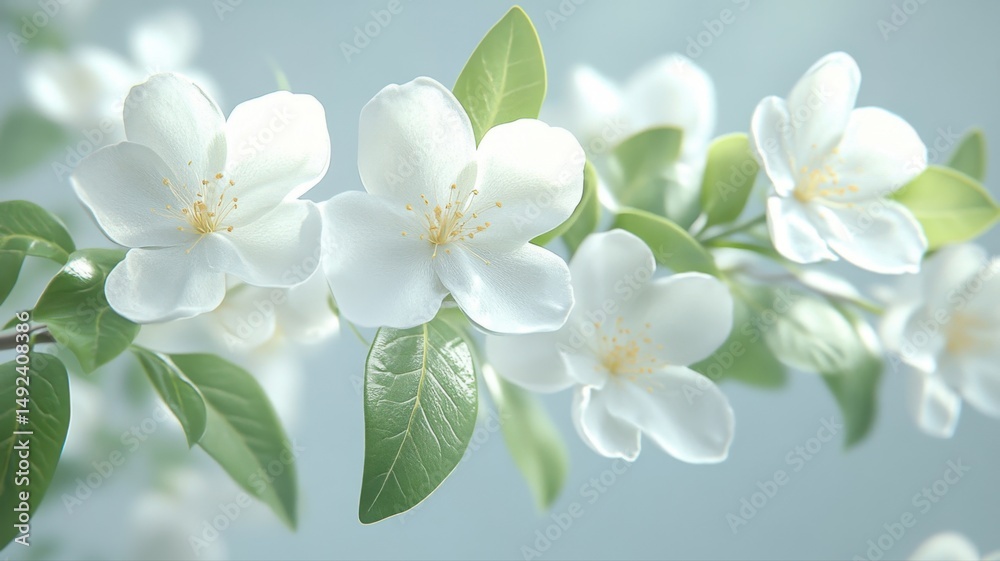 Naklejka premium Blooming White Flowers on Branch with Soft Background blooming branch white flowers blossoms bloom