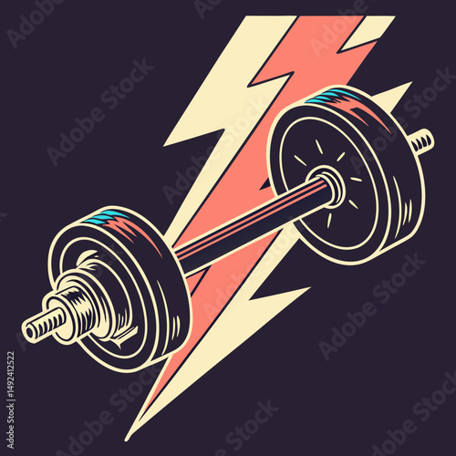 Dumbbell morphing into lightning bolt, energy strength icon design