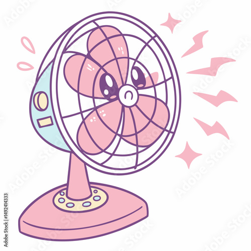 Kawaii fan icon with blushing cheeks and anime eyes