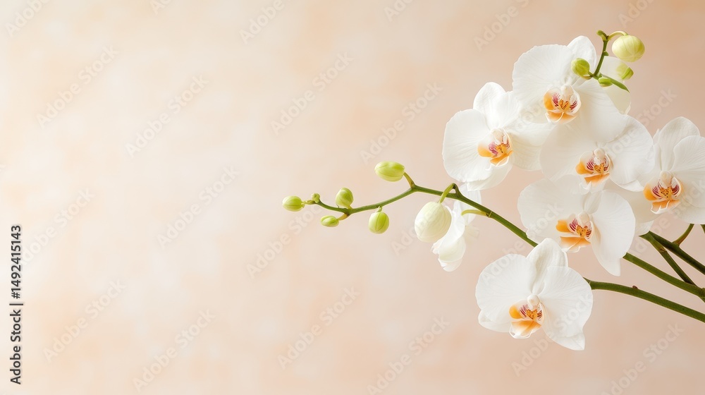 Fototapeta premium Delicate white-pink orchids fading into a pastel pinkish-white background, minimal and emotionally ethereal