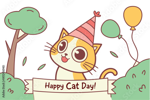 Cute cats and funny kitten, Happy international cat day characters design collection with flat color in different poses.