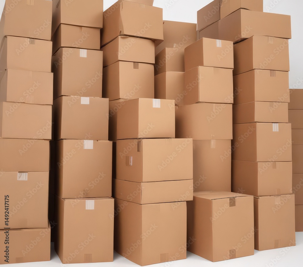 Neat stack of brown cardboard boxes on pristine white background , orderly, zero waste, paper Neat stack of brown cardboard boxes on pristine white background , orderly, zero waste, paper