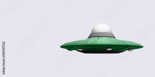 Flying UFO Spaceship Icon Representing Alien Invasion, Sci-Fi Technology, Or Space Travel In Minimal 3D Cartoon Style. Vector Illustration.