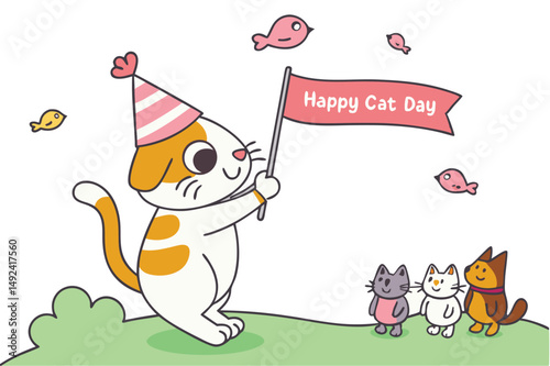 Cute cats and funny kitten, Happy international cat day characters design collection with flat color in different poses.