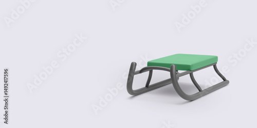 3d Winter Sleigh With Green Seat Representing Holiday Fun, Winter Activity, And Seasonal Transport For Snowy Environments. Festive Design Element. Vector Illustration.