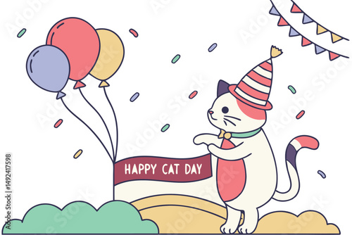Cute cats and funny kitten, Happy international cat day characters design collection with flat color in different poses.