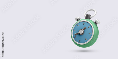 Stopwatch Timer In Cute 3D Style With Blue Dial And Minimal Shadow On Soft Background. Ideal For Time Management, Countdown, Or Sports Themes. Vector Illustration.
