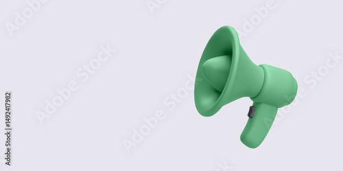Megaphone Icon, 3D Green Loudspeaker with Modern Minimal Design on Light Background. Ideal for Marketing, Promotion, or Announcement Concepts. Vector Illustration.