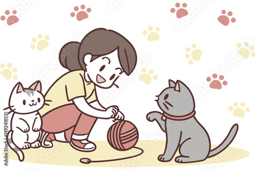 Cute cats and funny kitten, Happy international cat day characters design collection with flat color in different poses.
