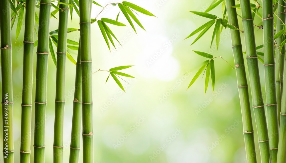 Obraz premium Minimalist nature scene of tall bamboo plants, light green tones and airy composition