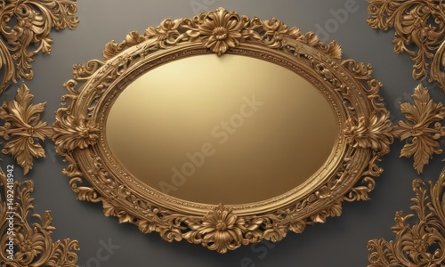 Gilded oval floral border surrounds majestic emblem  , majestic, acanthus