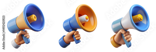Cartoon hands holding megaphones isolated on transparent background