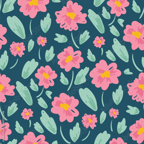 Abstract artistic florals seamless pattern background vector. Colorful botanical wallpaper with flower, foliage. Design for prints, cover, fabric, packaging, wall art, home decor. 