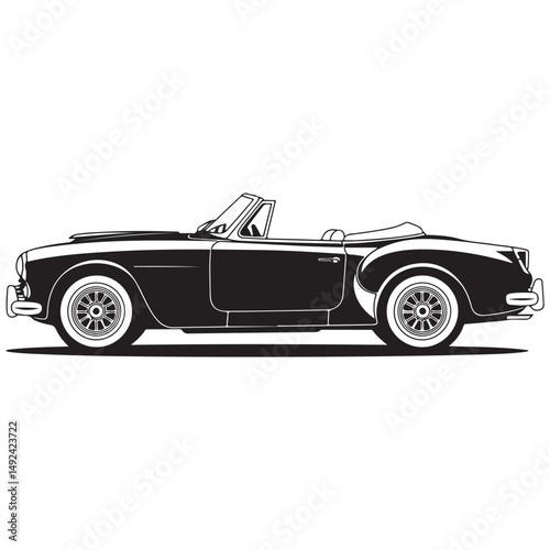 1950s vintage sports car black and white vector illustration