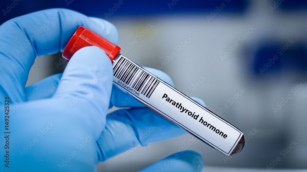 Fototapeta premium Blood sample tube for parathyroid hormone test analysis.