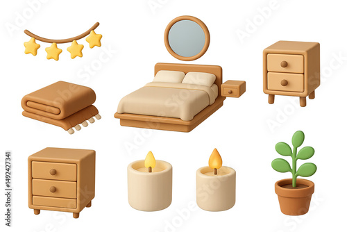 Cozy bedroom decor with bed, nightstands, and warm candle accent for home comfort