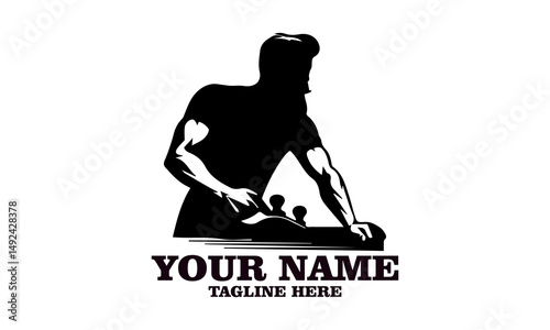 illustration carpenter with planing tool, carpentry work on wood emblem. Joinery, woodwork, woodworking badge or symbol vector and logo icon