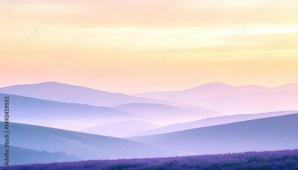 Obraz premium Serene sunrise over rolling hills nature landscape soft colors tranquil environment aerial view beauty of nature