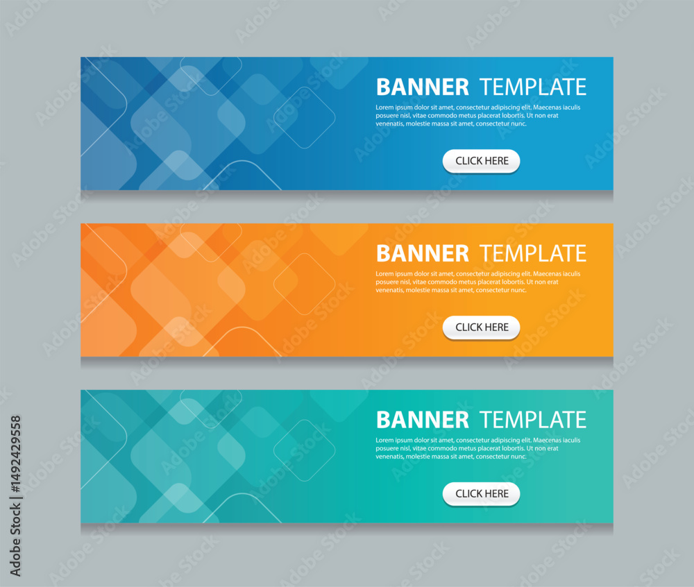 Fototapeta premium Set abstract horizontal web banner design background template. three color gradient style. Suitable for web and social media ads. Vector illustration file.