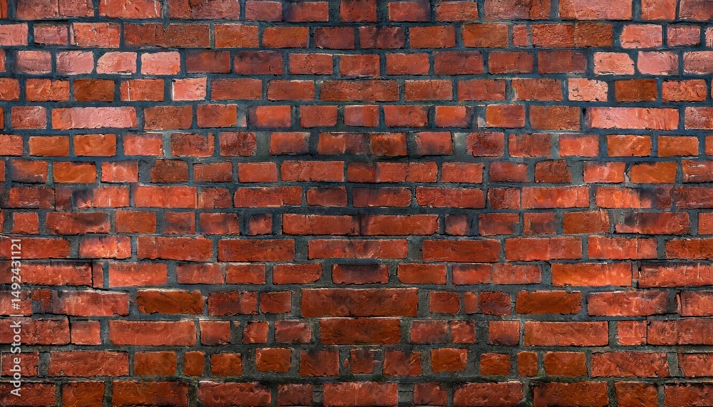 Naklejka premium Abstract old wall background with stained aged bricks, full panoramic view texture