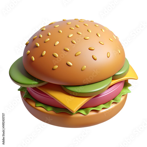 burger on a white background 3d cartoon illustration