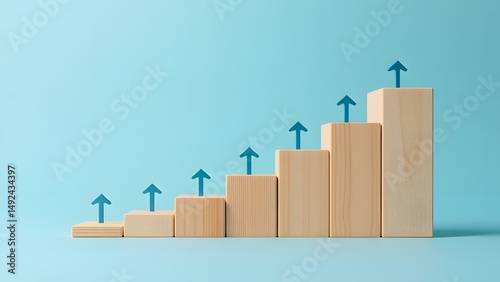 Ascending Wooden Blocks with Upward Arrows: Growth Concept