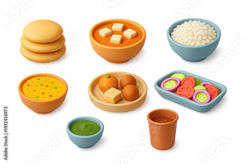 Indian cuisine 3d icons set – cultural, traditional, culinary design elements
