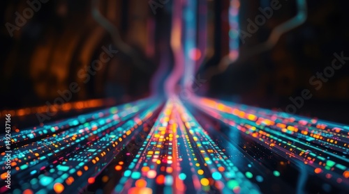Data stream flowing through dark forest, digital future