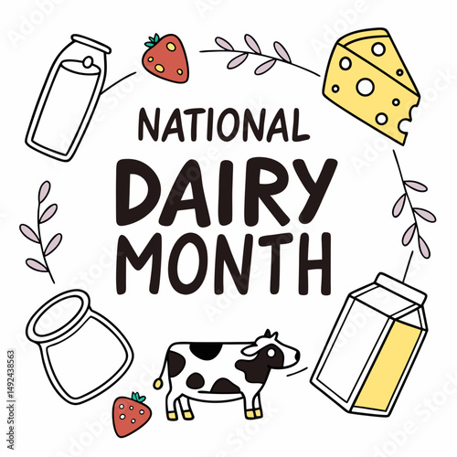 NATIONAL DAIRY MONTH vector illustration