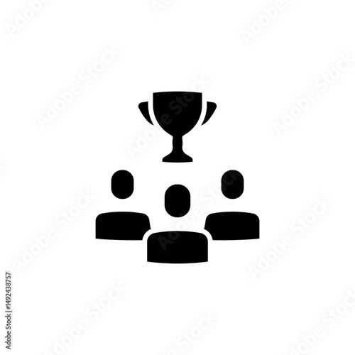 People and trophy simple glyph icon. Synergy, teamwork. Vector solid isolated black illustration.