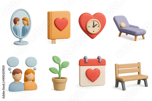 Valentine's day 3d icons set – love, romance, heart-themed symbols