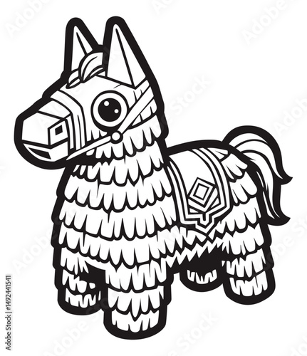 Black and white illustration of a cute llama pinata for coloring book