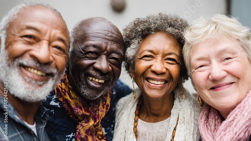 Senior citizen group portrait smiling happy diverse elderly friends together older people community friendship