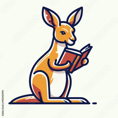 Kangaroo's Literary Journey: A charming kangaroo engrossed in reading a book, illustrating the joy of learning and a unique approach to education. 