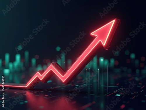Illuminated Upward Trajectory: Red Neon Arrow Charting Success in a Digital Landscape