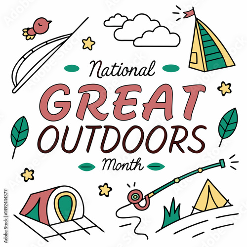 NATIONAL GREAT OUTDOORS MONTH vector illustration