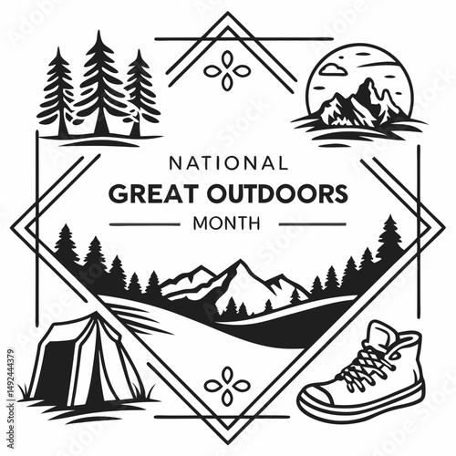 NATIONAL GREAT OUTDOORS MONTH vector illustration