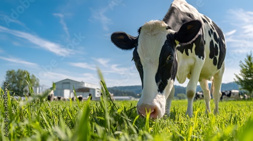 Cow grazing in green pasture farm animal dairy cattle agriculture livestock rural landscape farm life 100
