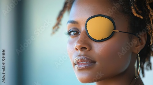 Shingles complications warning, person wearing an eye patch,