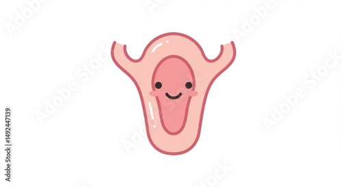 Cute Cartoon Illustration of Female Reproductive Anatomy with Happy Facial Expression