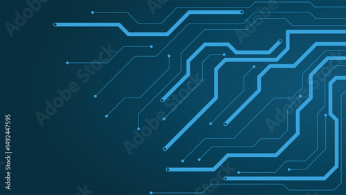 Futuristic technology background featuring abstract blue circuit lines on a dark gradient layout ideal for digital and tech designs