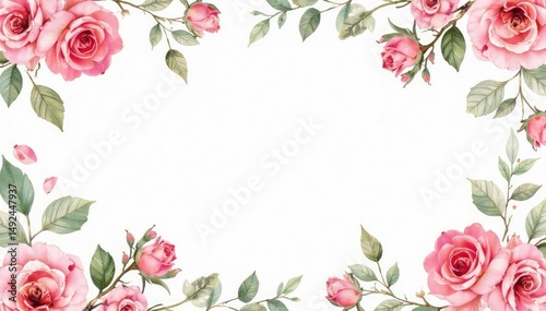Delicate watercolor roses & leaves, repeating pattern, romantic, print