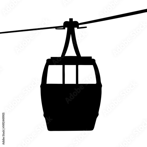 Simple Black Gondola Cable Car  Silhouette Image for Scenic Transport or Tourist Travel Design


