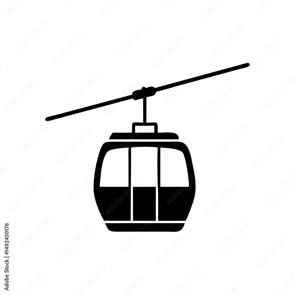 Fototapeta premium Simple Black Gondola Silhouette Image. for Adventure Ride, and Cableway Designs or Tourist Travel Design 
